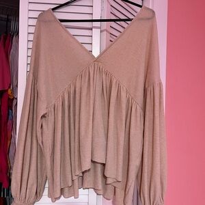 Flowy Beige V-Neck Blouse